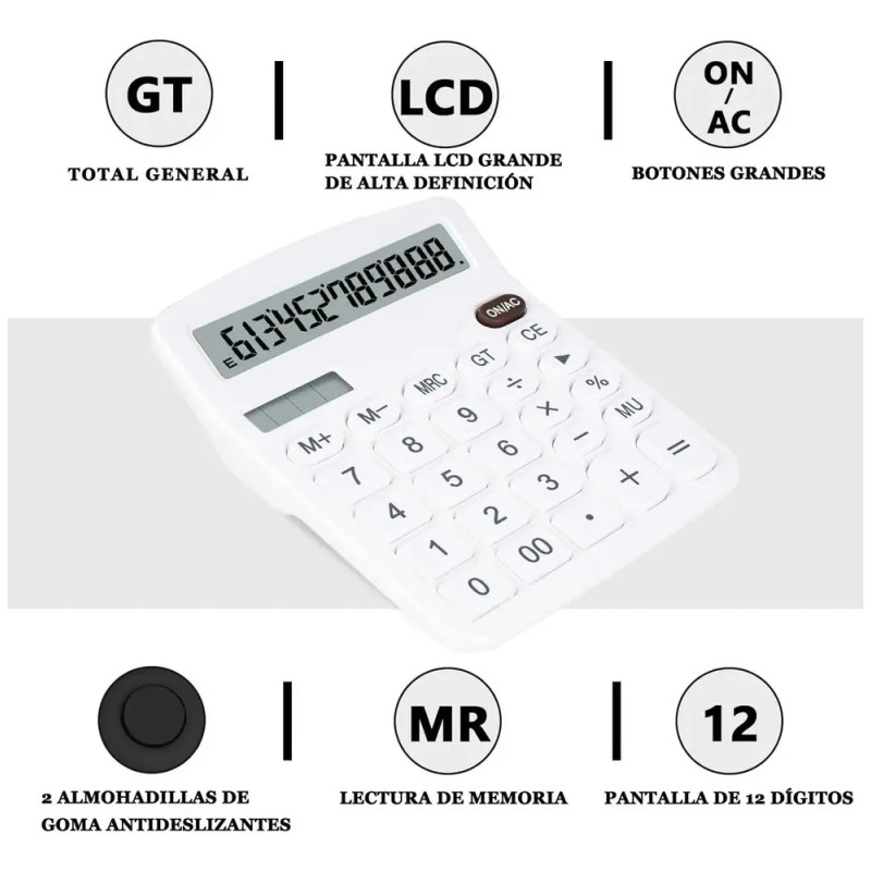 Calculadora Electrónica 12 Dígitos Computadora,energía Solar Color Blanco