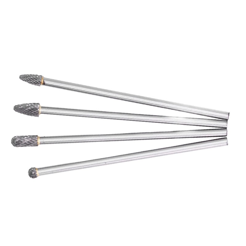 4Pcs Extended Carbide Rotating Burr Set 1/4in Shank Tungsten Steel