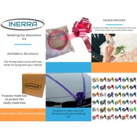 INERRA Wedding Car Decoration Kit - 3 x Large Pre-Assembled 7” Bows with 14-Loops and 7 Metres of Ribbon – With Colour Match (Olive)