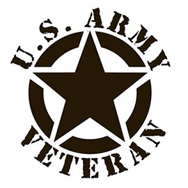 US Army Veteran Star Vinyl Sticker Decals (Pack of 2) for Car Bumper Window Laptop Phone Tablet (4" x 3.7", Black)
