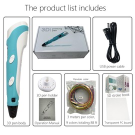 USB 3D Pen for Kids,3D Printing Pen with 9 Color PLA Filament Refills (Blue)