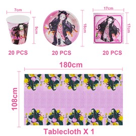 TLESMH Party Tableware, Birthday Tableware Set, 61 Pieces, Party Tableware, Birthday Decoration, Plates, Cups, Napkins, Tablecloth, for Children Party Decoration