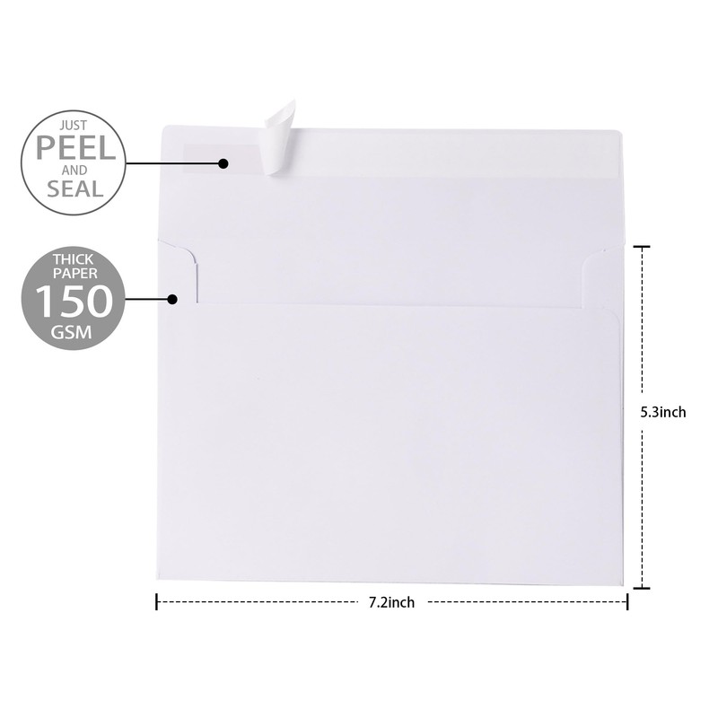Janvale 5x7 Envelopes 50 Pack, A7 White Envelopes for Invitations,