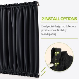 PONY DANCE Door Curtain Panel - Front Door Side Light Block Privacy Protect Decoration for Front/Back Entry Way Adjustable Size Dual Rod Pocket Top, 12 W x 72 L, Black, 1 PC