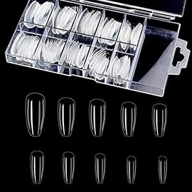 Long Coffin Fake Nails - Full Cover Natural Ballerina False Nail KIRA 120 Pcs Acrylic Nail Tips with Case, 10 Sizes