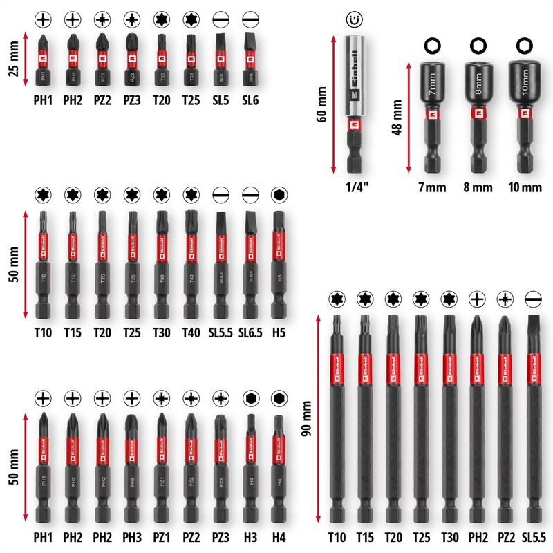Original Einhell M-CASE 38-Piece Impact Bit Set (25 mm Bits,