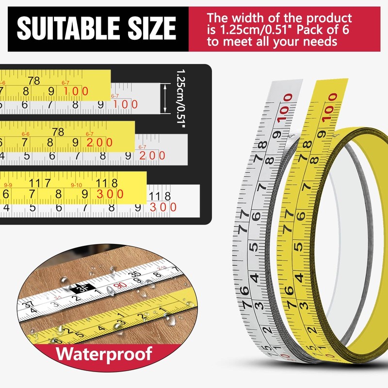 Mdkave Adhesive Tape Measure Metal,Stick On Tape Measure,Self Stick Measuring