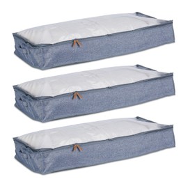Relaxdays Underbed Storage Unit Set of 3 Fabric 14 x 100 x 45 cm with Viewing Window Underbed Box Flat Grey / Transparent