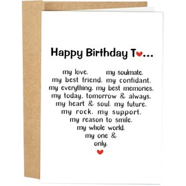 Naixiwen Romantic Birthday Card for Boyfriend Girlfriend Husband Wife, Poem Bday Card for Him Her, Happy Birthday To My One and Only