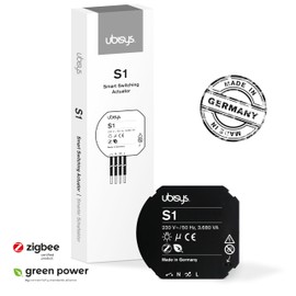 ubisys Zigbee Switch Actuator S1: Zigbee Wireless Switch for Retrofitting, Up to 3,680 VA Switching for Intelligent Lighting or Consumer Control in Your Smart Home.