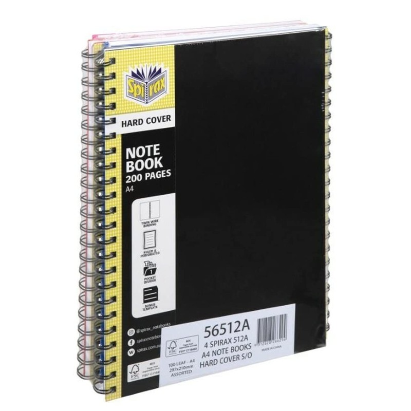 Spirax 512 Hard Cover Book A4 200 Page Assorted