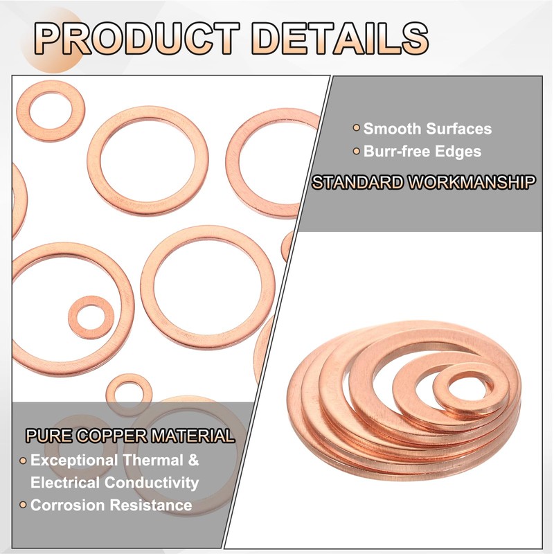 sourcing map 100Pcs M14 Flat Washer Copper Washer Sealing Rings,