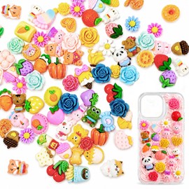 Quelcc 100 Piece Mixed Slime Charms Set, Cute Resin Charms, Colourful Slime Accessories for Jewellery Making, Phone Cases, Hair Clips, Scrapbooking, including Desserts, Animals, Fruits, Flowers