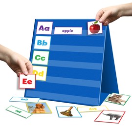 AUVCAS Tabletop Pocket Chart for Classroom, Small Double Sided Pocket Chart for Kids Learning at Home (Red-Blue)