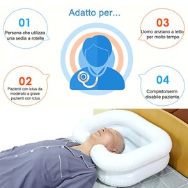 HINATAA Inflatable Hair Wash Basin, Inflatable Bedside Shower with Drain Pipe, Headrest for Washing Hair for Wounds, Seniors, Handicap Wearers (White)