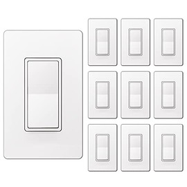 [10 Pack] BESTTEN Single Pole Decorator Wall Light Switch, 15A 120/277V, On/Off Paddle Rocker Interrupter, UL Listed, White