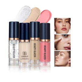 Make Up Foundation,4 Kombinationen Primer+Concealer+Flüssigfoundation+Flüssigrouge,Langanhaltende Foundation mit mittlerer bis voller Deckkraft,Transfer-Proof Soft Matte Oil Control Foundation
