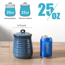 Tikooere Ceramic Food Storage Jars,25 Oz Porcelain Kitchen Canisters with Airtight Lids Set of 3,Flour Containers for Countertop,Farmhouse Decor Serving Ground Coffee,Tea,Sugar,Pasta and Rice,Blue