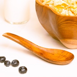 Rainforest Bowls Set of 4 Javanese Teak Wood Soup Spoons - Perfect for Hot & Cold Ramen, Pho, Cereal, Wonton Soups - Ultra-Durable- Premium Wooden Soup Spoons Handcrafted by Indonesian Artisans