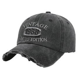 Vintage Soft Top Baseball Cap Distressed Sun Hat Letter Embroidery Men Women Couples Casual Style 1988 Birthday Gift Black