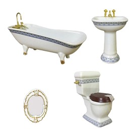 predolo Dollhouse Miniature Ceramic Bathroom Set Accessories 1:12 Model Including