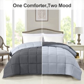 Homelike Moment Lightweight Bed Comforter Gray - All Season Down Alternative Summer Duvet Insert Quilted Reversible Comforters King Size Dark Gray/Light Grey