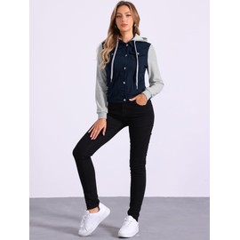 Allegra K Women's Layered Drawstring Hood Denim Jacket with Pockets X-Large Deep Blue