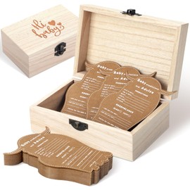 RattanView 50 Pcs Highland Cow Baby Prediction Cards Highland Cattle Predictions and Advice Cards with Wooden Keepsake Box for Baby Shower Party Guessing Activities Decorations