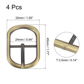 sourcing map Metal Roller Buckle, 4Pcs 1 Inch Single Prong Belt Buckle Oval Center Bar Buckles for Leather Craft Accessories, Bronze