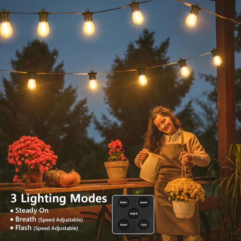 BesLowe 48FT S14 Solar String Lights Outdoor with Remote Controller,