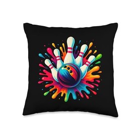 Colorful Bowling Game Day Bowling Cute Colorsplash Ball Throw Pillow