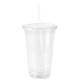 Stock Your Home 20 oz Clear Commercially Compostable Cups with Lids and Straws (Set of 50) Plant Based Cold Cups, Eco Party Cup, Environmentally Friendly Recyclable Disposable Sustainable