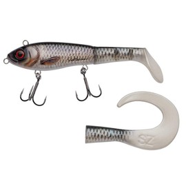 Abu Garcia Svartzonker McHybrid Pike Fishing Lure - Hybrid Hard Soft Swimbait - Bait Supplied with Paddle Tail and Curl Tail, Real Roach