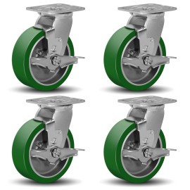 Unbranded 6"X 2" Heavy Duty Casters  Polyurethane on Aluminum  Capacity up to 1200-4800 LB - 4 Brake