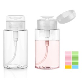 YMCLUB 2-Pack 10.1oz Big Alcohol Dispenser Push Down Bottles - Transparent Refillable Plastic Containers for Nail Polish & Cosmetics – Includes 10 Free Adhesive Labels (2pcs)