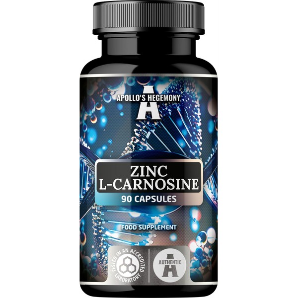 Zinc L-Carnosine 37.5 mg per capsule, 90 vegan capsules, 3 months supply, zinc preparations and amino acid beta-alanine, from Apollo's Hegemony