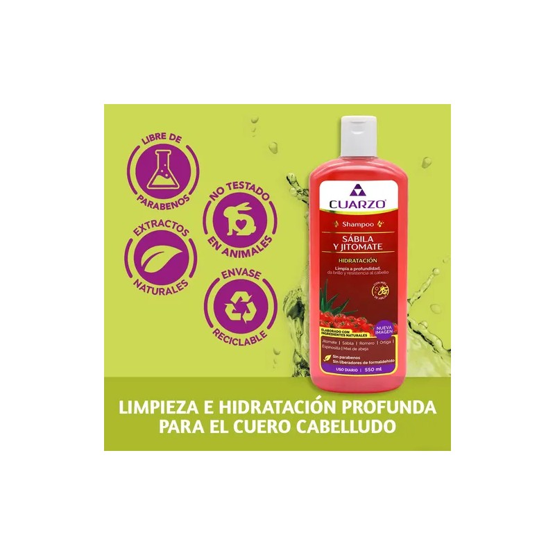 Shampoo Sabila Y Jitomate Para Cabello 550 Ml Cuarzo Natural