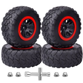 HobbyPark 12mm Hex Pre-Glued 1/10 RC Short Course Wheels and Tires Set Assembled for Traxxas Slash 2wd 4X4 VXL BL-2S Redcat Blackout SC Pro TR10, Losi 22S SCT fit Brushless Motor 2S 3S 4S Models