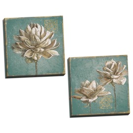 Gango Home Decor Contemporary Seed Pod I & II no Words Turquoise by Beth Grove (Ready to Hang); Two 12x12in Hand-Stretched Canvases