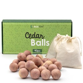 ecoKiwi Cedar Balls for Clothes Storage 40 Pack - 100% Natural Red Cedar Blocks for Clothes Storage - Aromatic Cedar Chips for Closets & Drawers - Cedarwood Oil Planks with Sandpaper & 3 Cotton Bags