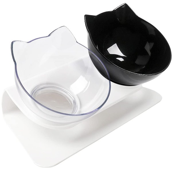 Cat Bowls Cat Dog Food Bowls, Creative Non-Slip Base Double Bowl Dog Bowl Cat Bowl for Food Water with Raised Stand, 15° Tilted Pet Bowl Stress-Free Suit for Dogs Cats Rabbits
