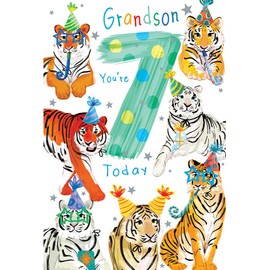 Grandson 7th Birthday Card Age 7 Tigers 9" x 6" Lovely Verse