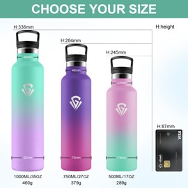 Borraccia Termica 1L, Bottiglia Termica a Prova di Perdite, senza BPA, Riutilizzabile, Facile Pulizia, Borraccia Acciaio Inox con Cannuccia, Termos per Adulto, Campeggio, Ciclismo, Viaggio, Yoga