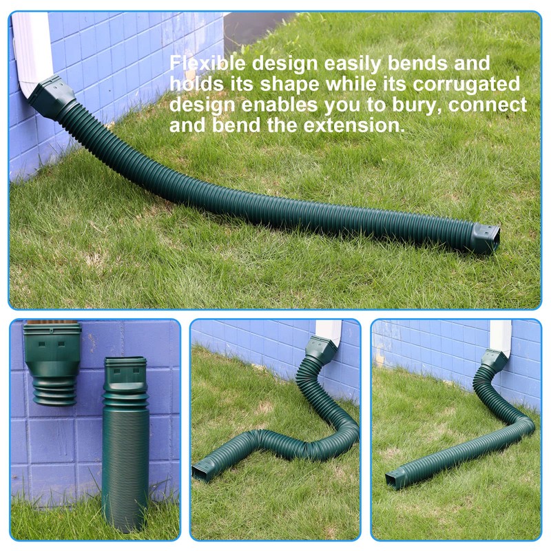 plusgutter Green1-Pack Rain Gutter Downspout Extensions Flexible, Drain Downspout Extender,Down