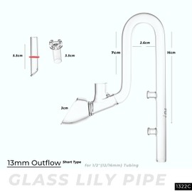 FJARDE Aquarium Glass Lily Pipe for Fish Tank Canister Filter,Unique Outflow Surface Skimmer,Ideal for Shallow Fish Tank,1/2''(12/16mm) Tubing,C-Type Outflow 13mm/Mini,Item No.1322C.