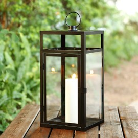 SAFAVIEH Lighting Collection Fraleigh Black/Clear Glass Decorative Outdoor Lantern