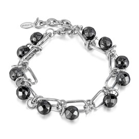 Women's Hematite Power Stone Bracelet, Black Beads, Stainless Steel Chain, 7.8mm, Hematite, Power Stone, Christmas Gift, Stainless Steel, hematite