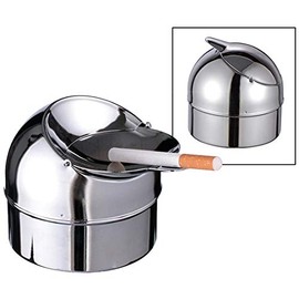 marion10020 Folding Ashtray Wind Ashtray Chrome Plated Metal Silver with Practical Lid