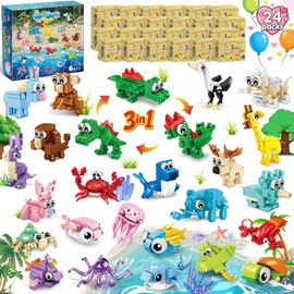 24 Packs 3-in-1 Animal Party Favors Building Block Toy for Kids Ages 6-12