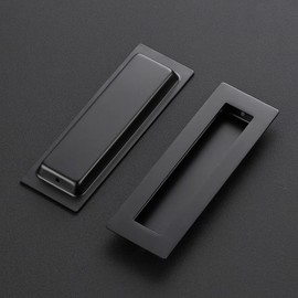 Ravinte 1 Pack Black Sliding Closet Door Handles Black Flush Pulls 5.9in Length Recessed Finger Pulls for Sliding Barn Door Sqaure Cabinet Pulls Stainless Steel